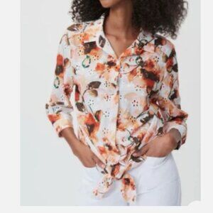 Joseph Ribkoff NEW Floral Eyelet 3/4 Sleeve Tie Front Blouse Women's size 18/XL